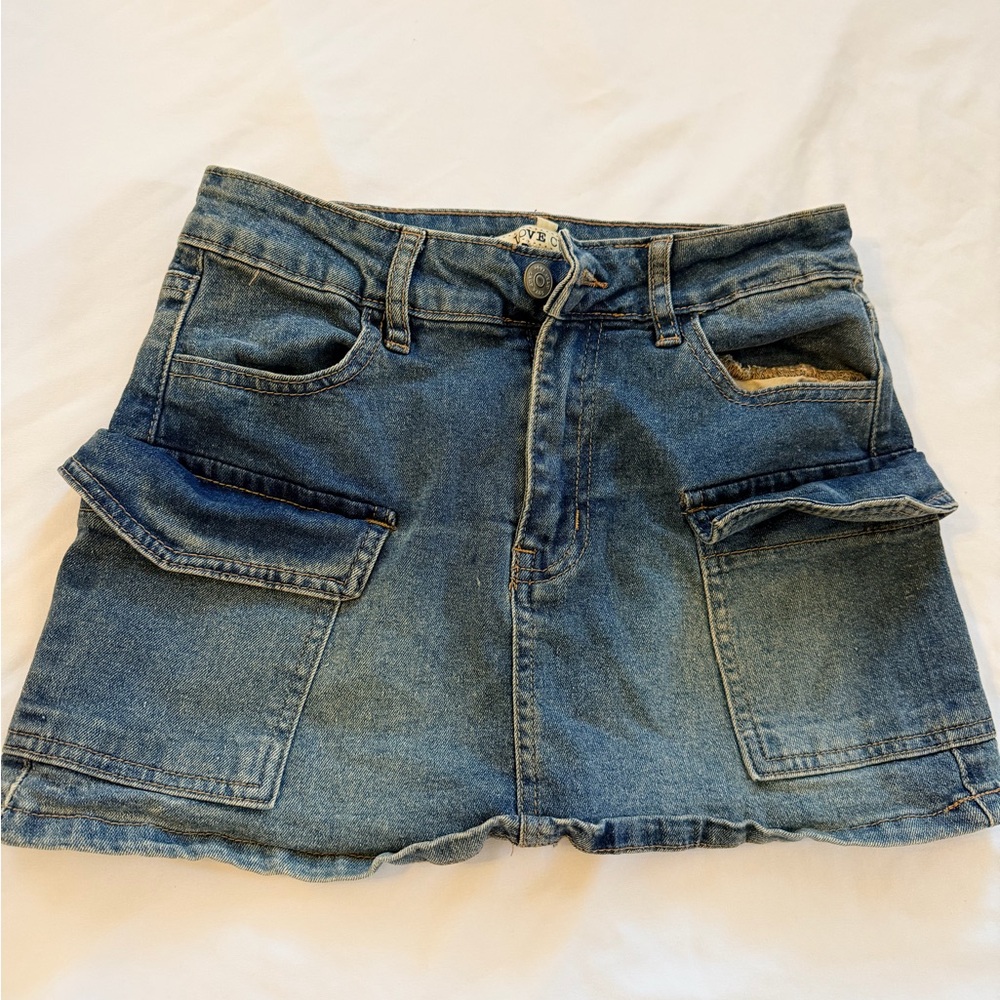 Denim Cargo Pocket Mini Skirt - Blue